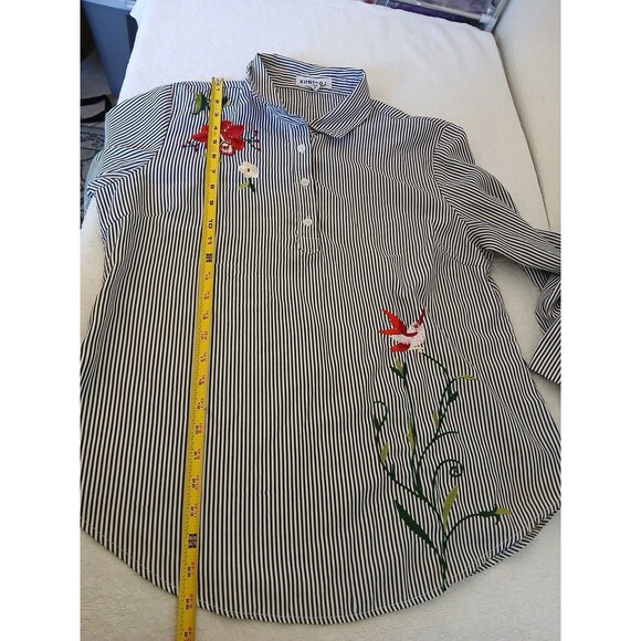 KontroL Contemporary Women’s Striped Flower Embroidered Shirt Blouse Size Large - Picture 10 of 16